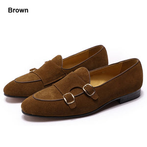 Fashion Design Suede Leather Mens Loafers Black Brown Green Casual Dress Shoes for Wedding Party Monk Strap Men Shoes Size 39-46