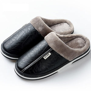 Men slippers leather winter shoes men warm house slippers waterproof 2019 brand anti dirty plush non-slip male shoes plus size