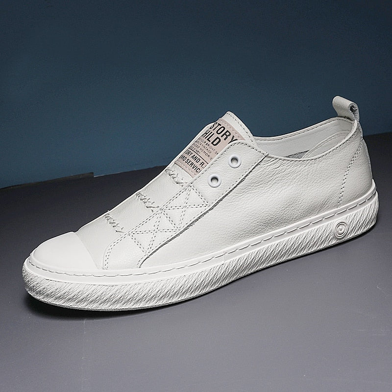 Genuine Leather Small white shoes Men Sneakers Leather Fashion Casual Breathable Shoes Student  trend wild flats C4