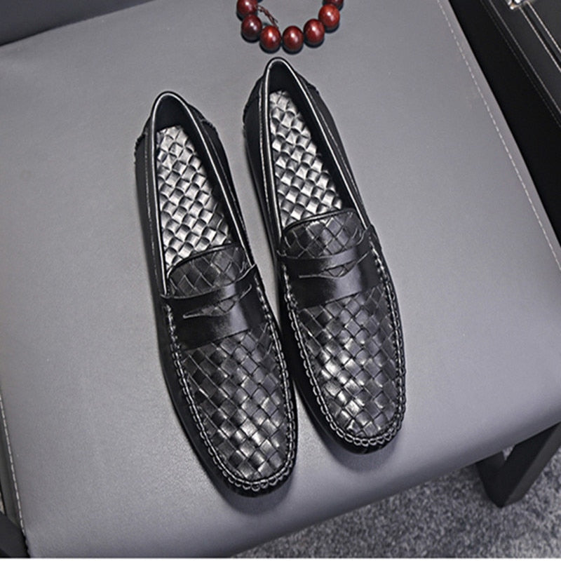 2018New pattern  Slipper  Genuine leather  Hand knit  High-quality  fashion  Man  A word of dragging  Thick sole  Non-slip