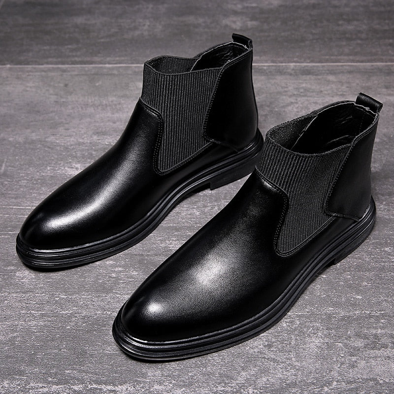 Yomior Autumn Winter Casual Cow Leather Vintage Men Shoes Pointed Toe Breathable Fashion Ankle Boots Dress Wedding Chelsea Boots