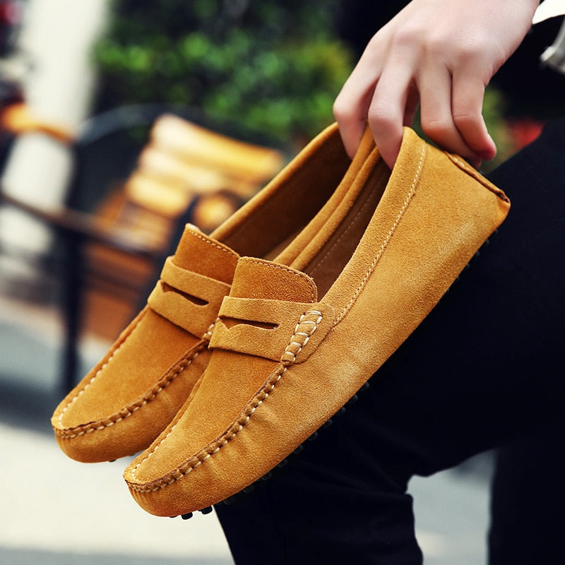Men Casual Suede Leather Loafers Black Solid Leather Driving Moccasins Gommino Slip On Men Loafers Shoes Male Loafers Big Size