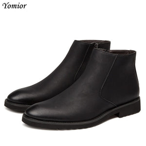 Yomior Fashion Autumn Winter Men Chelsea Boots Pointed Toe Vintage Handmade Leather Boots Business Formal Big Size Ankle Boots
