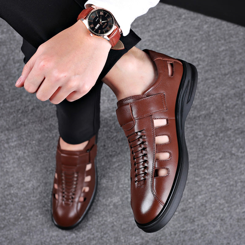 2019 Classic Men Sandals High Quality Genuine Leather Sandals Men Outdoor Casual Shoes Breathable Fisherman Shoes Plus Size 48