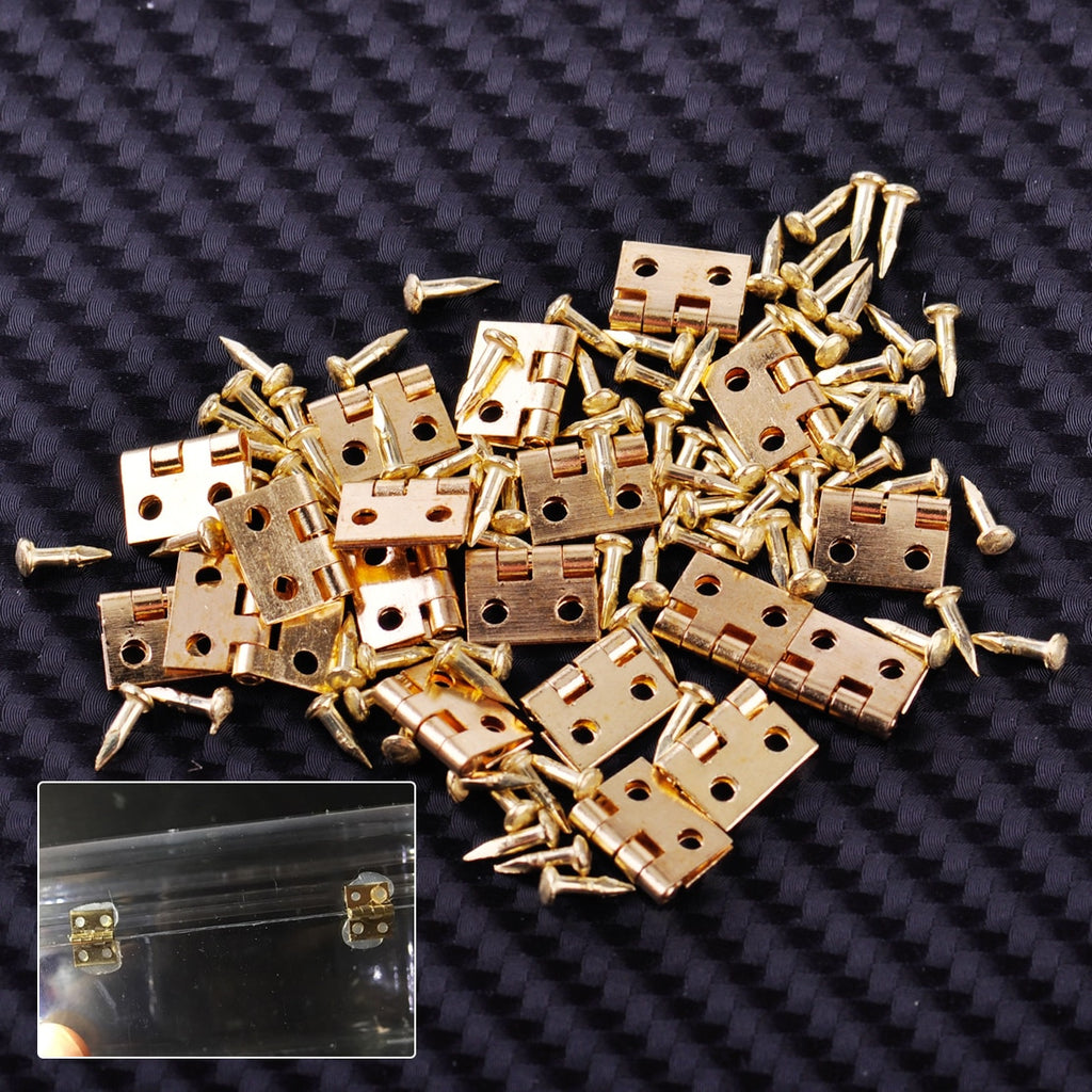 20pcs Furniture Golden Miniature Hinges with Nails Screws fit for Dollhouse 1/12 Scale Cabinet Closet 10mm x 8mm