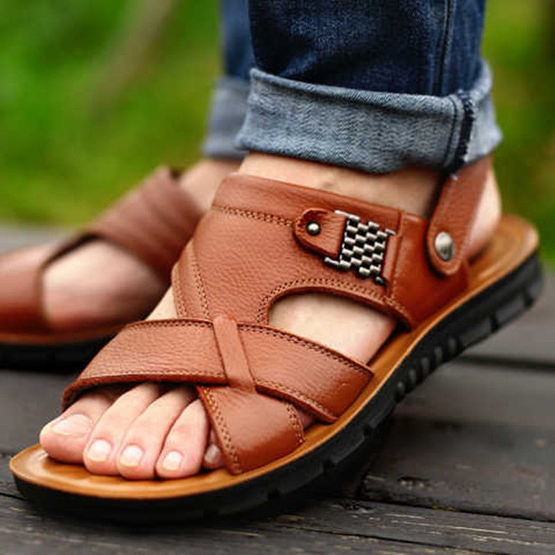 Big Size 48 Men Genuine Leather Sandals Summer Classic Men Shoes Slippers Soft Sandals Men Roman Comfortable Walking Footwear